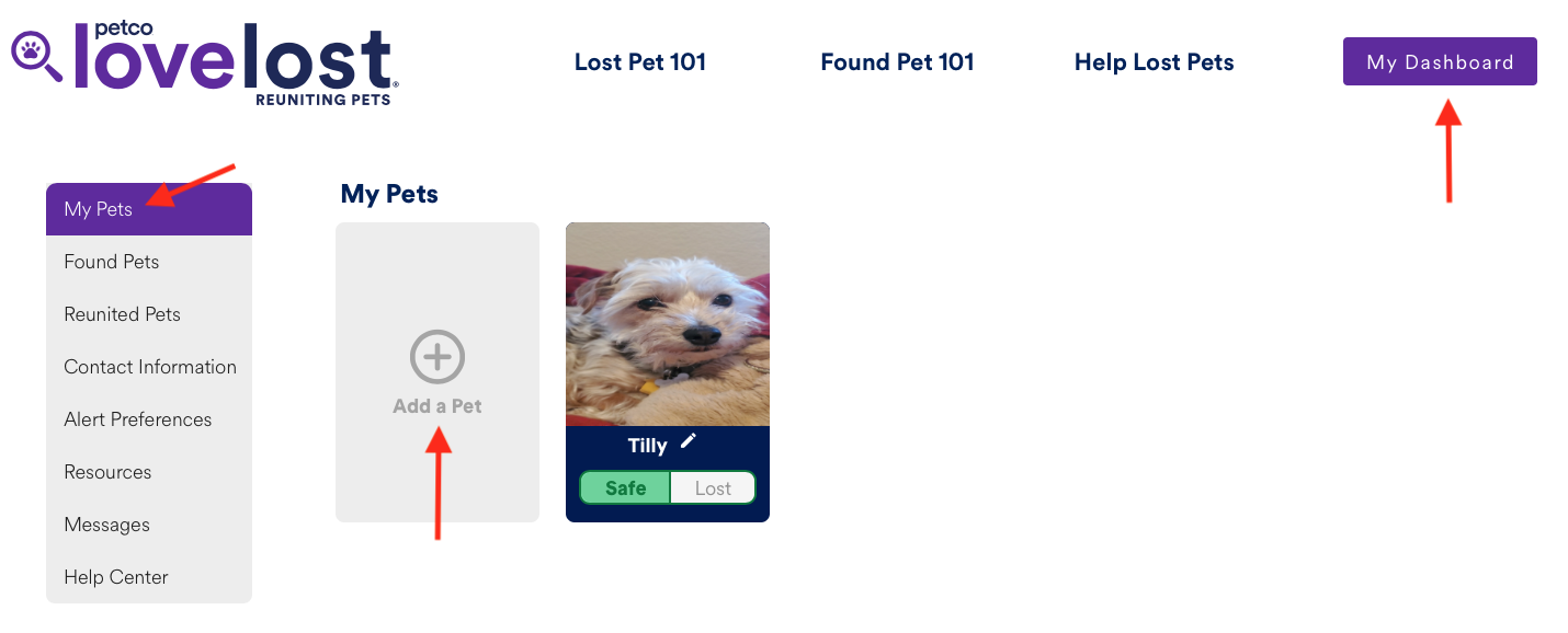 How do I add a new pet to my account? Petco Love Lost